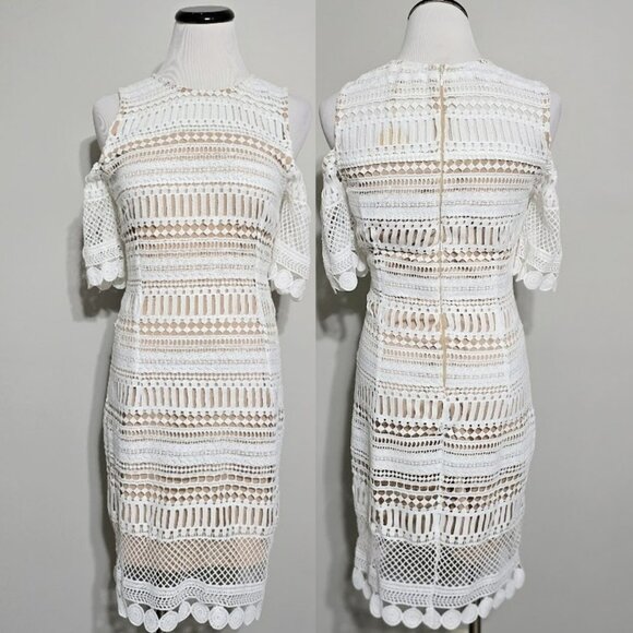 Blu Pepper Dresses & Skirts - New Blu Pepper Lace Cold Shoulder Mini Dress Size Medium Womens White Nude Lined